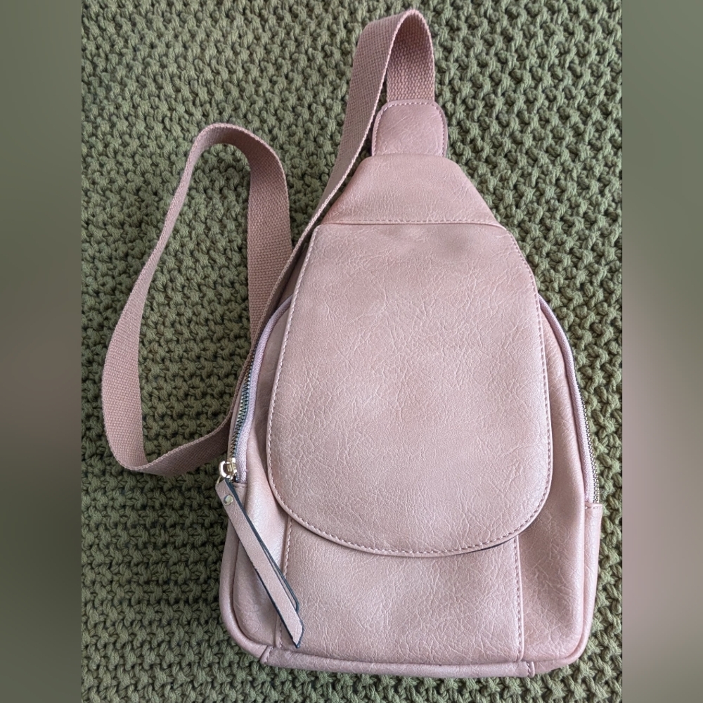 Blush Pink Faux Leather Crossbody Sling Bag